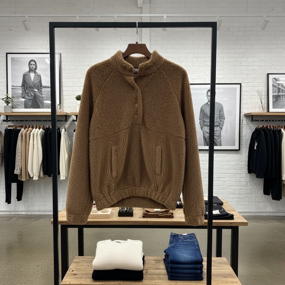 Brown Faux Sherpa Fleece Pullover